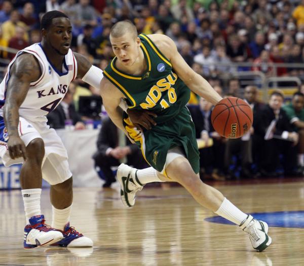 NDSU's last trip to the Tournament as a 15 seed wasn't all bad. Although the Bison fell to Kansas in the First Round, Ben Woodside made the game exciting, dropping 37 points on the Jayhawks. (Photo Credit: Ann Heisenfelt) 